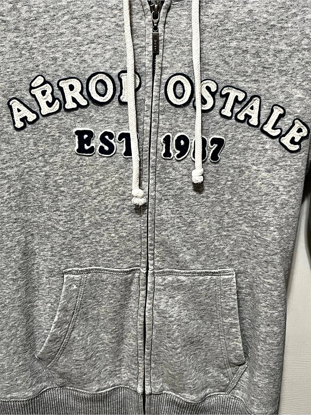 Aeropostale Est 1987 Applique Full Zip Hoodie Gray Medium